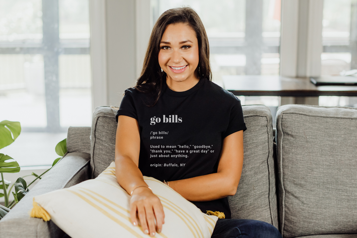 Go Bills definition tee in black paired with medium wash jeans. 