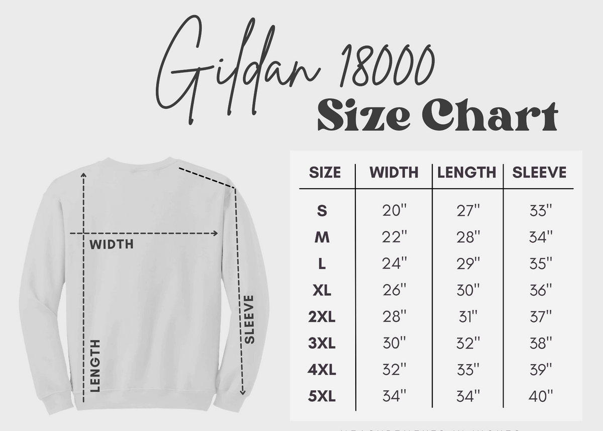 Go Bills Definition Crewneck Sweatshirt size chart.