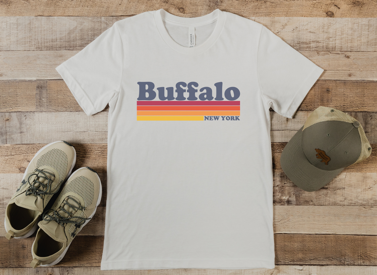 Unisex Vintage Buffalo Shirt in white beige sneakers and a trucker hat.