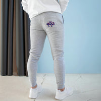 Back of Buffalo Bills football joggers paired with white high tops and a white sweatshirt.