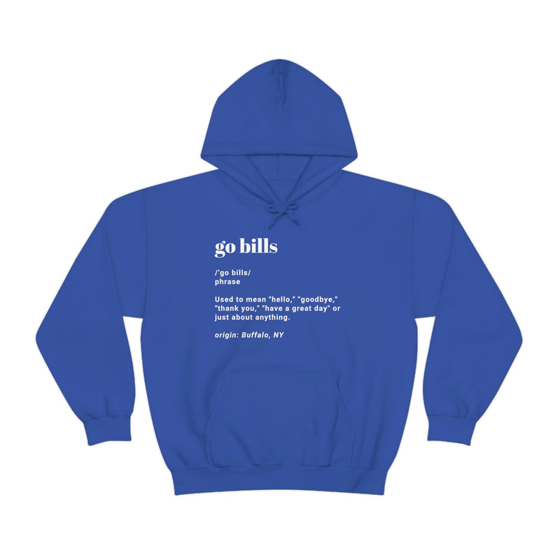 Go Bills definition hoodie in royal blue.