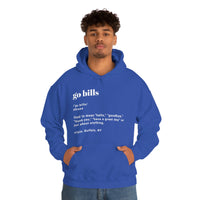 Go Bills definition hoodie in royal blue paired with jeans.